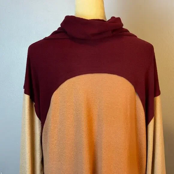 BKE Tri Color Cozy Sweater Turtleneck Longsleeve Women's Medium Artsy - Picture 2 of 8